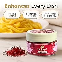 Vista 5 de Param Kesar® Supreme Saffron, 100% Organic, Pure Kashmiri Super Mongra Saffron Threads, Top Grade, Food Safety Certified, Non-GMO (1 gm)