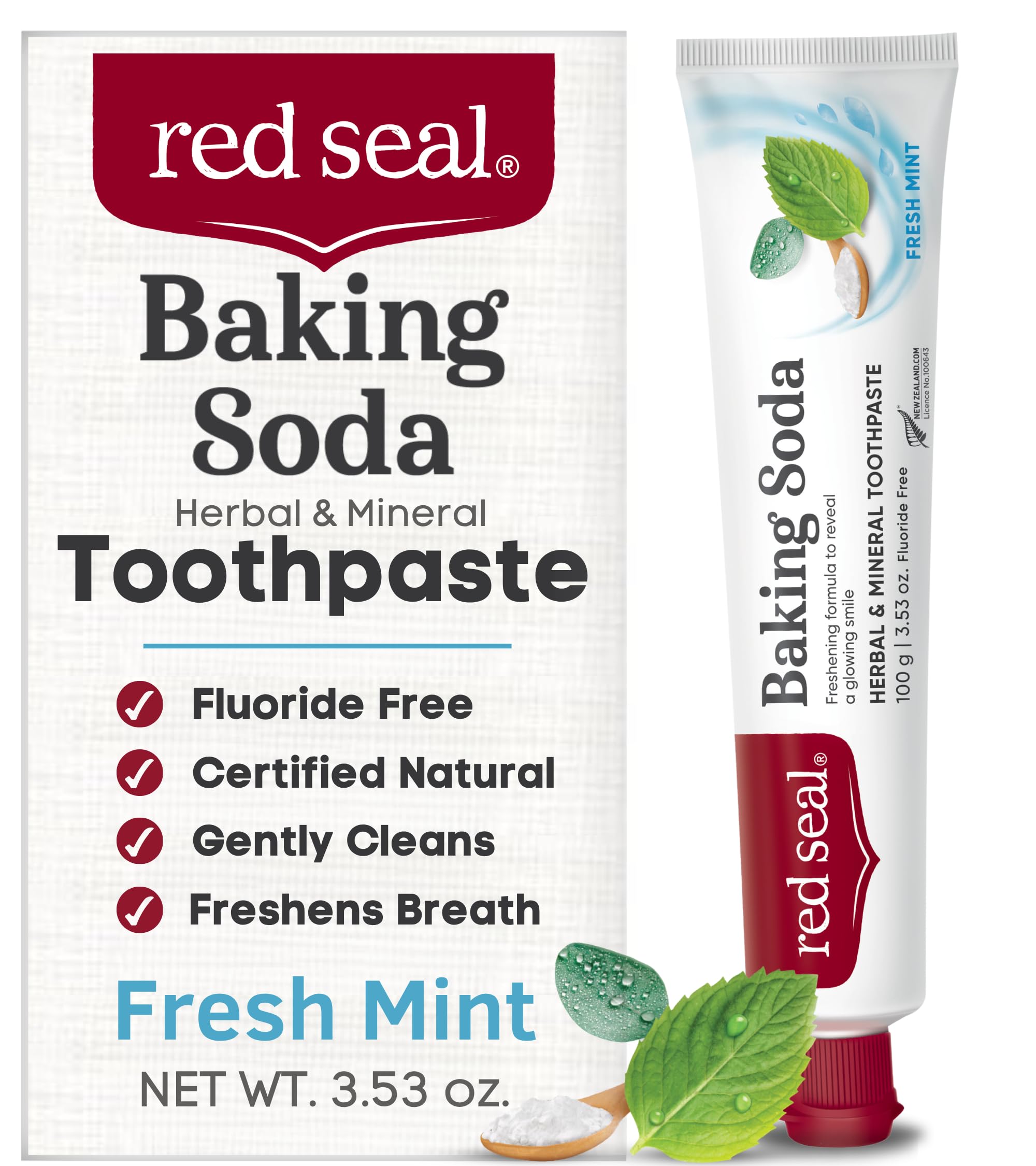 Red Seal Fluoride Free Toothpaste - Baking Soda - Herbal & Mineral Formula, Vegan-Friendly, Cruelty-Free, SLS and Paraben-Free, No Artificial Flavors, NATRUE Certified Natural, Dry Mouth Relief-image-38