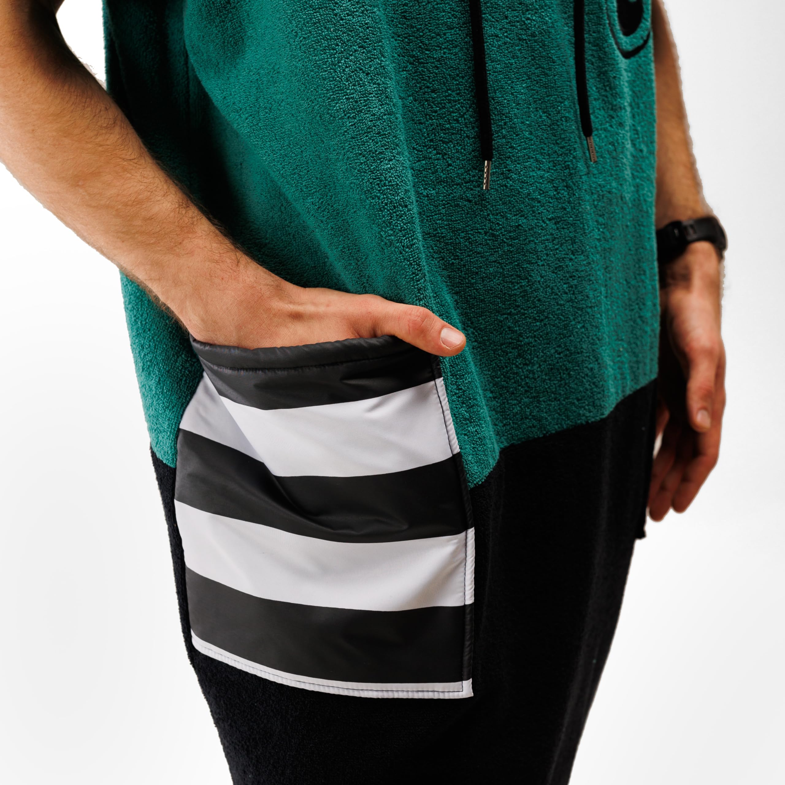 WAVE HAWAII Poncho Faro - Poncho de surf, 100% algodón, para tallas de cuerpo de 160 – 190 cm, para natación, playa, surf, toalla de baño con poncho de ducha para mujer, hombre y adulto, M/L