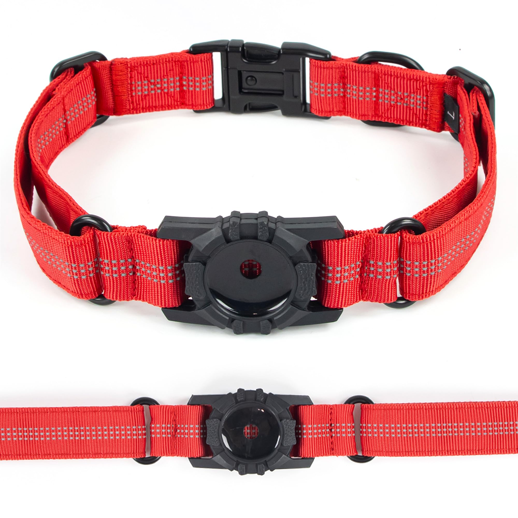Azpet Superior Trace Dog Collar - for Apple Airtag - Premium Metal Hardware (Red, Medium)