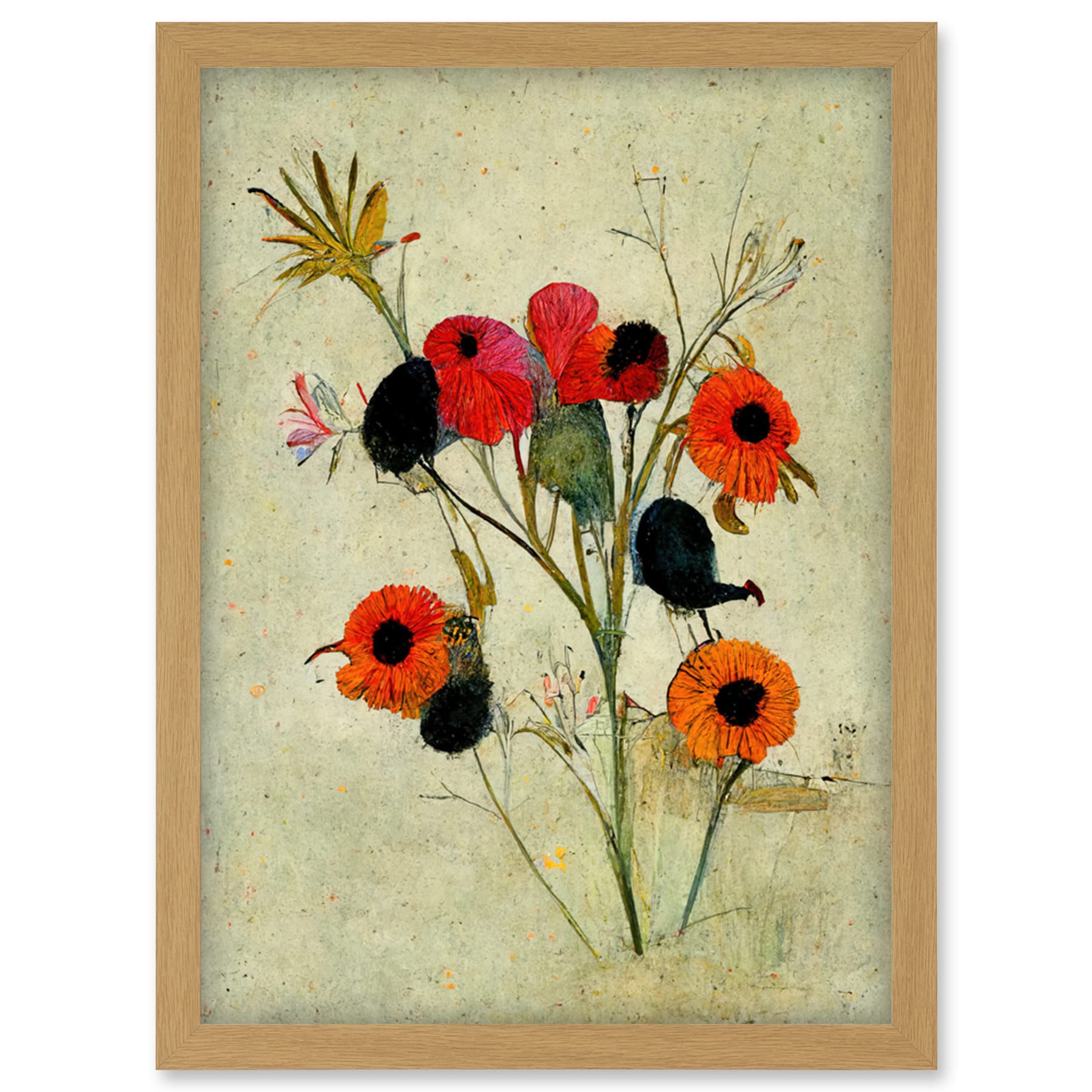 Doppelganger33 LTD Poppy Flowers Colourful Floral Abstract Artwork Framed Wall Art Print A4