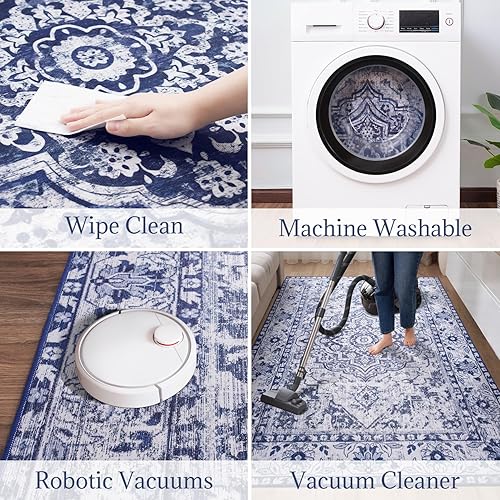 Miniatura 7 de Alfombra bohemia vintage de 2 x 3 pies, alfombra de baño, ligera, resistente al desgaste, resistente a las manchas, lavable a máquina,