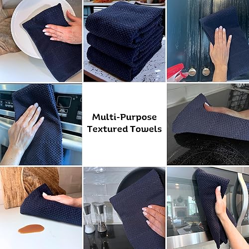 Miniatura 2 de Serafina Home Toallas de cocina azul marino 100% algodón paño de limpieza suave secado absorbente texturizado Terry Loop, juego de 3 multiusos para