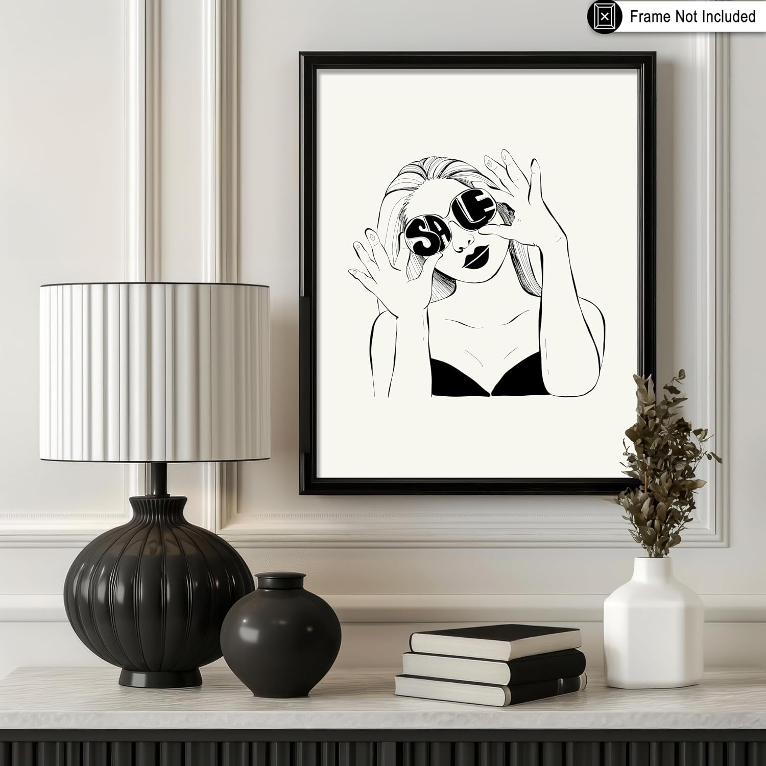 Poster Master Woman Poster - Retro Fashion Print - Trendy Art - Sunglasses & Line Drawing - Abstract Groovy Design - Black & White Design - Living Room or Girls Bedroom Decor - 8x10 UNFRAMED