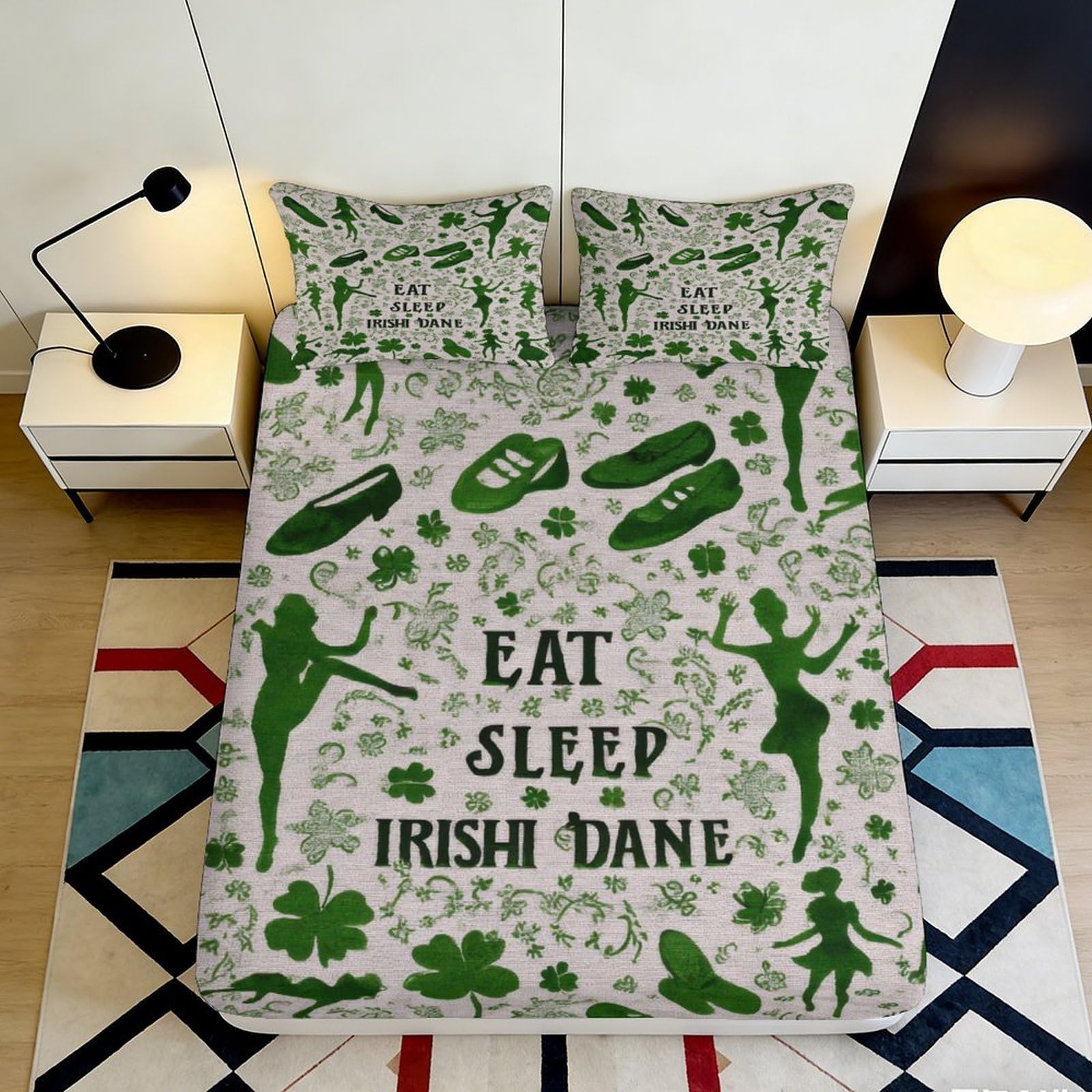 3D Printed Irish Dance Fitted Sheet Microfiber Deep Pocket Bedroom Bedding Irish Dance Mattress Fitted Cover for Adults 120x200x25cm