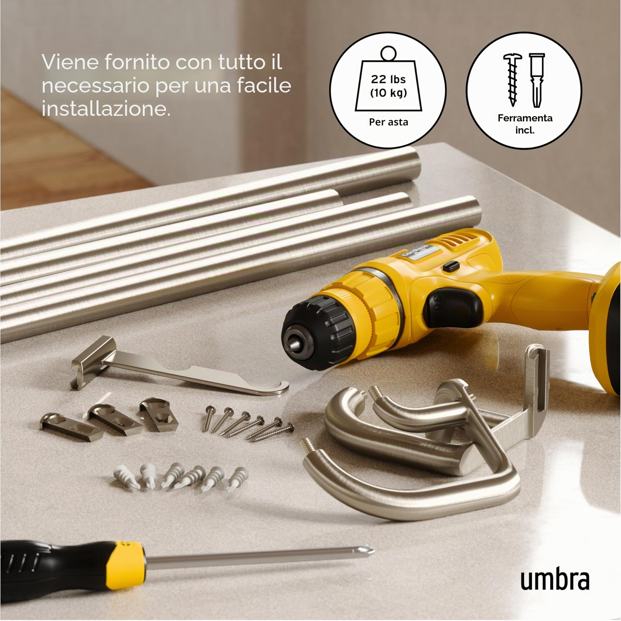 Umbra Twilight Set di aste Doppie: Il Design Avvolgente è Ideale Tende oscuranti, Lega di Acciaio, Nichel Opaco, 30" - 84"