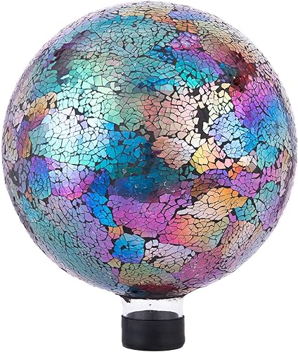 VCUTEKA Bola de mirada, bola de mosaico de vidrio agrietado iridiscente esfera para jardín, césped, adorno al aire libre, patio, 10 pulgadas, morado