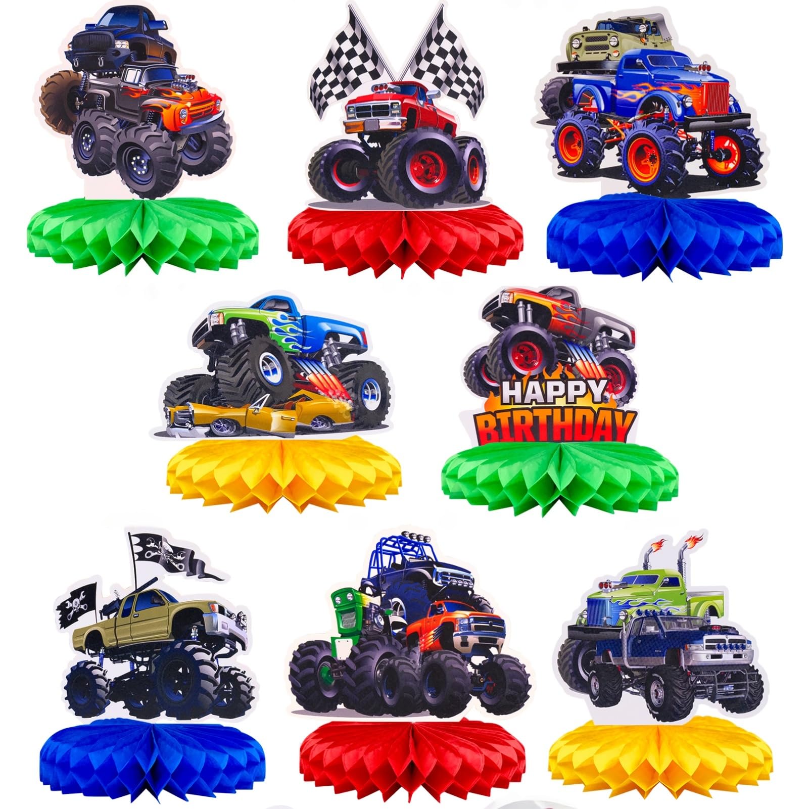 8 Pcs Car Theme Table Honeycomb Centerpiece, Car Birthday Decorations Table Centerpiece for Party Birthday Decor