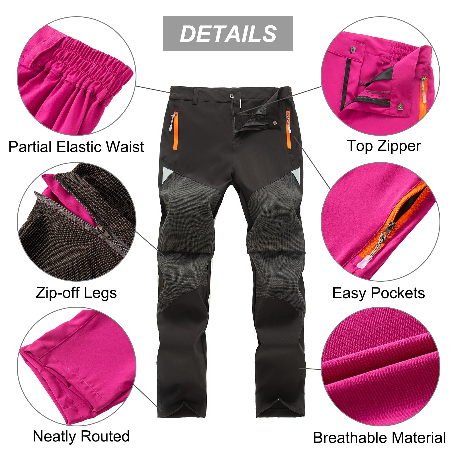 Maeau Pantaloni da trekking 2 in 1 per attività all'aria aperta, con cerniera, per bambini, per ragazzi e ragazze, per l'estate, ad asciugatura rapida