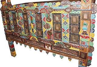 Mogul Interior Antique Artistic Chest Indi Banjara Handcrafted Damchiya Mirrors Horse Finials Sideboard Cabinet