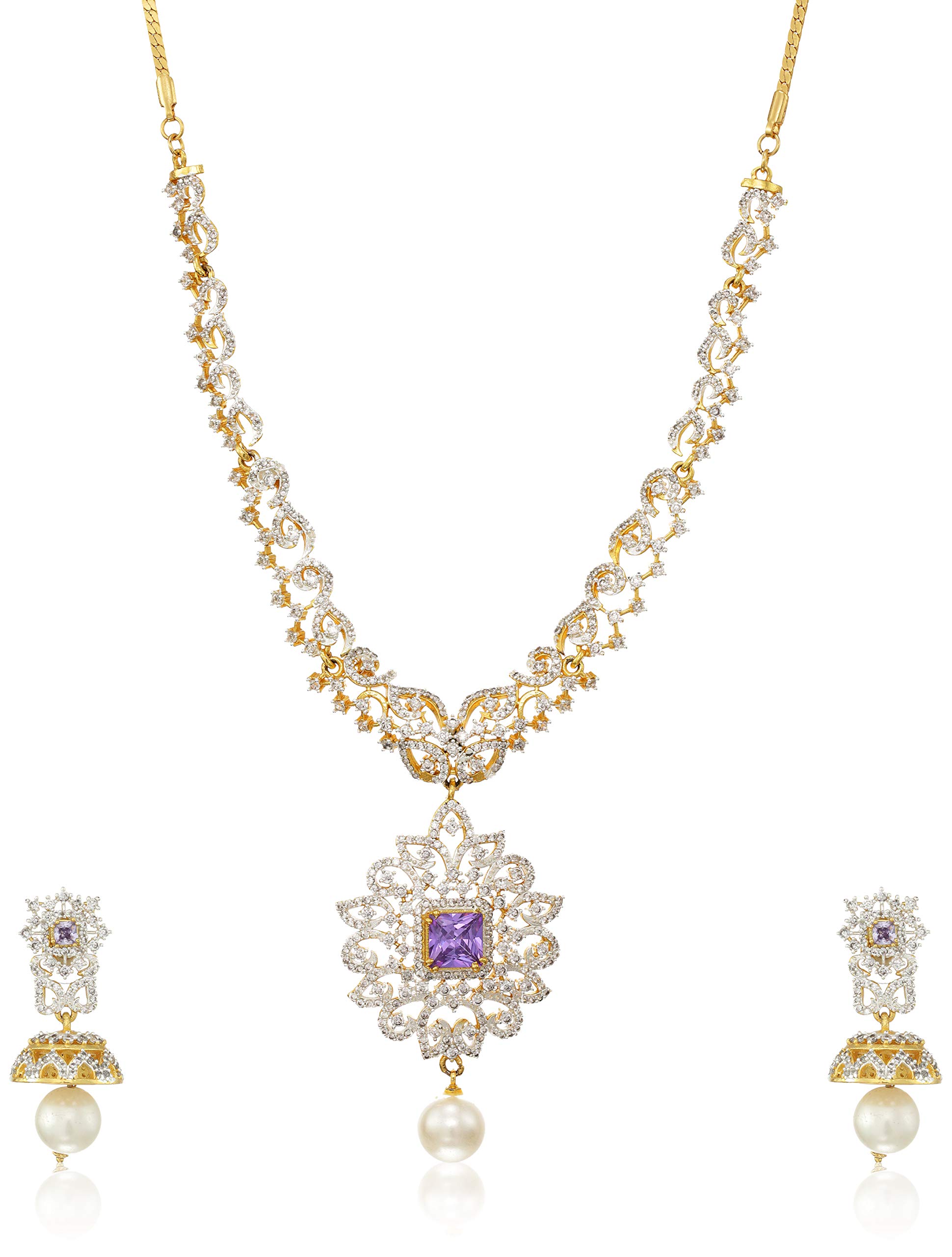 Estele Designer Gold Plated Necklace Jewellery American Diamond Necklace Set for Women (B08D8QZ7QP) Amazon Price History, Amazon Price Tracker