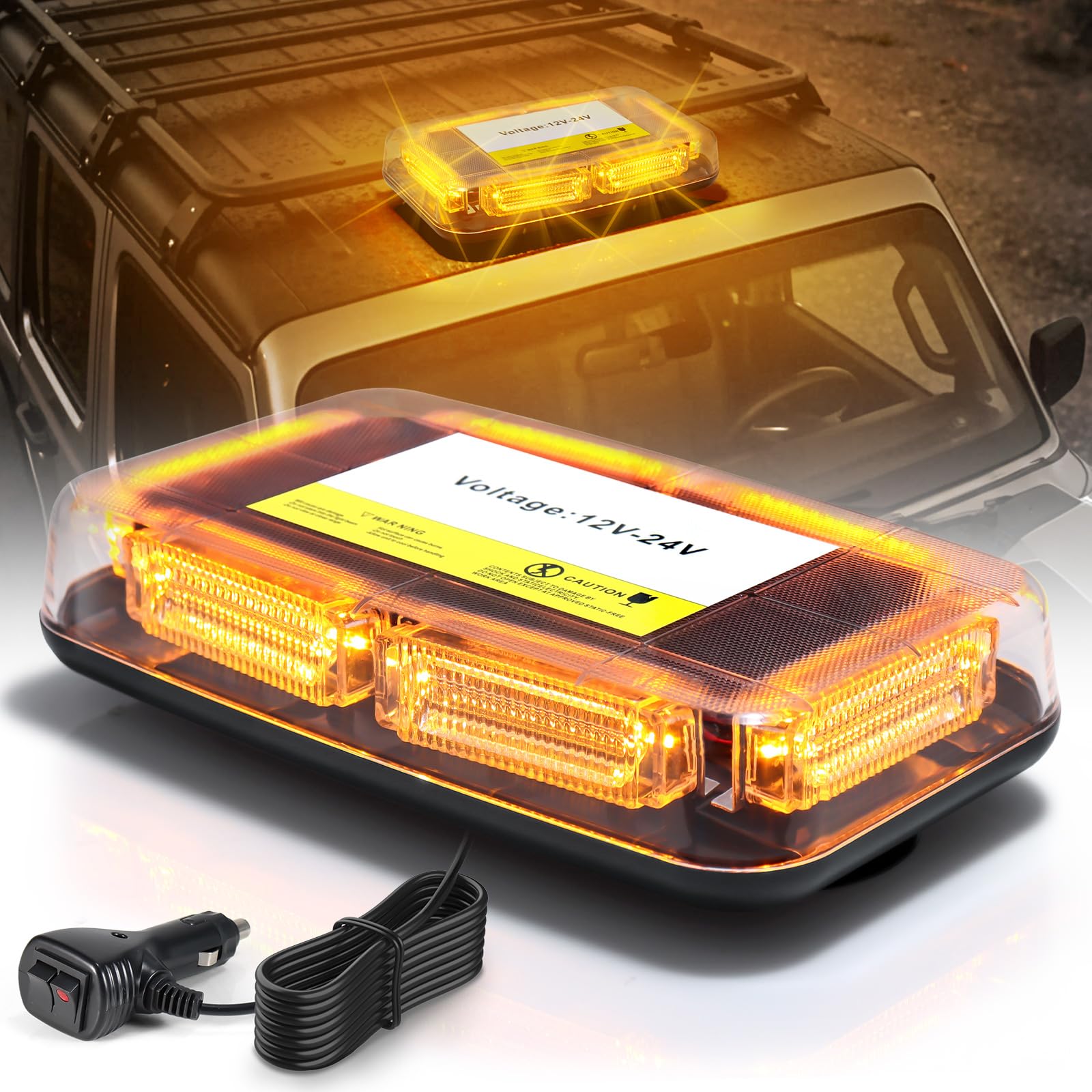 Lampeggiante Arancione a 90 LED con Magnete - Luce di Avvertimento 12V 24V, Cavo da 3 m, Impermeabile IP65, 16 Modalità per Camion, Attrezzature Edili, Agricoltura