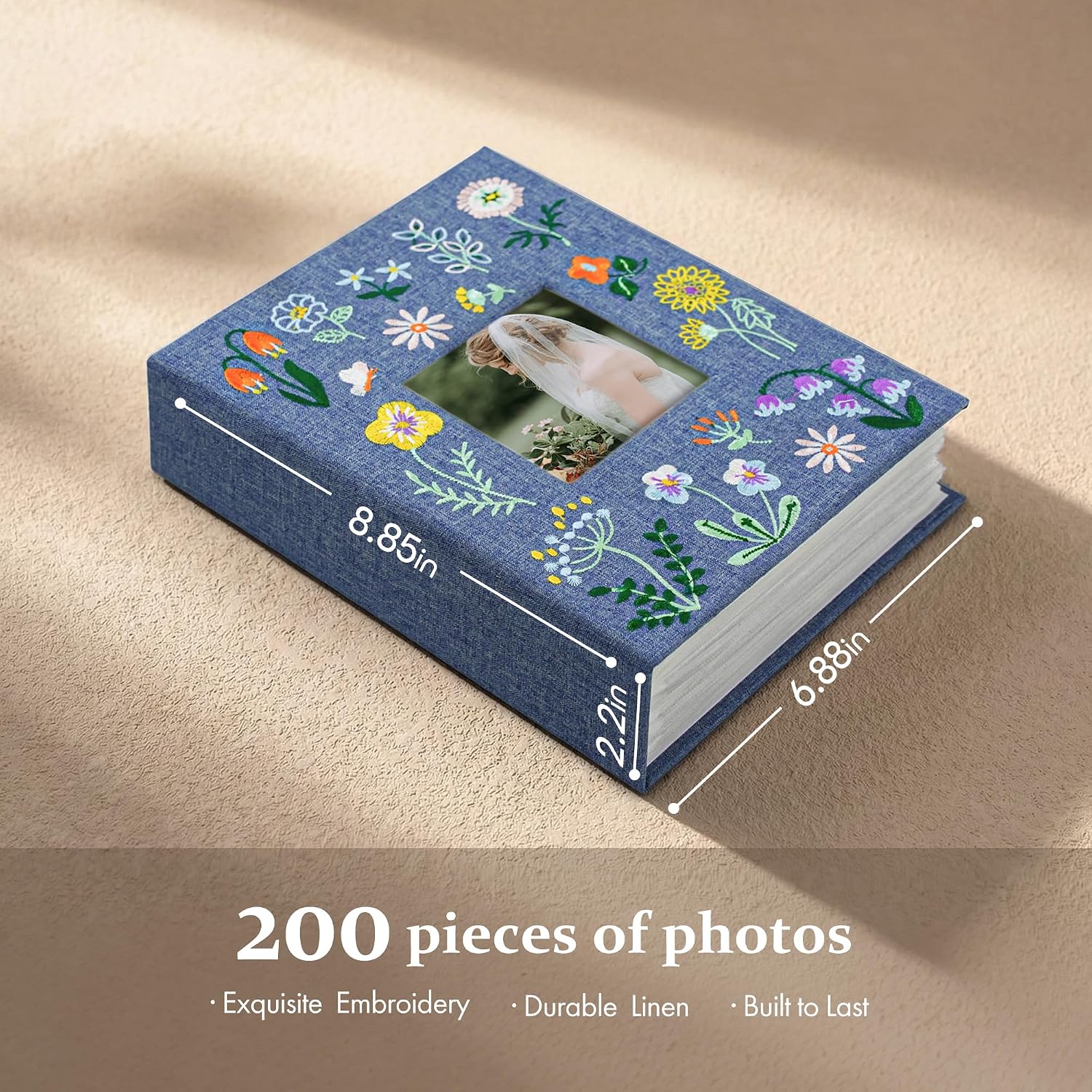 Embroidered Photo Album 4x6, 200 Pocket Linen Wedding Album Gift