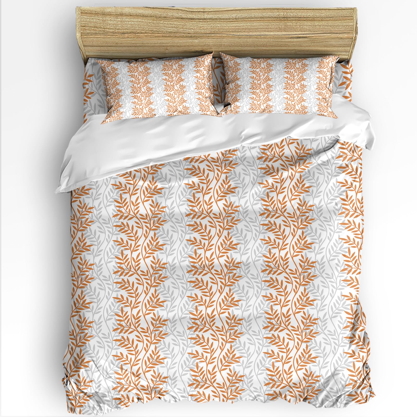 Contemporary Leaves Duvet Cover Set Twin Size Microfiber Soft Comforter Quilt Duvet Patterned Bed Duvet Cover with Flat