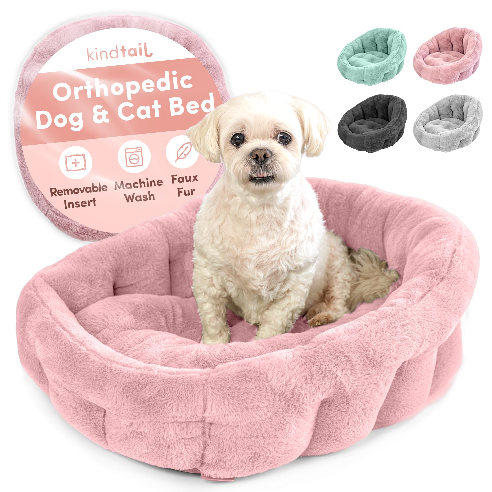 KindTail Medium Orthopedic Dog and Cat Bed - Faux Fur Luxury Cuddler for Pets Under 25lbs, Comfortable Waterproof Material with Nylon Base - 25" x 21"