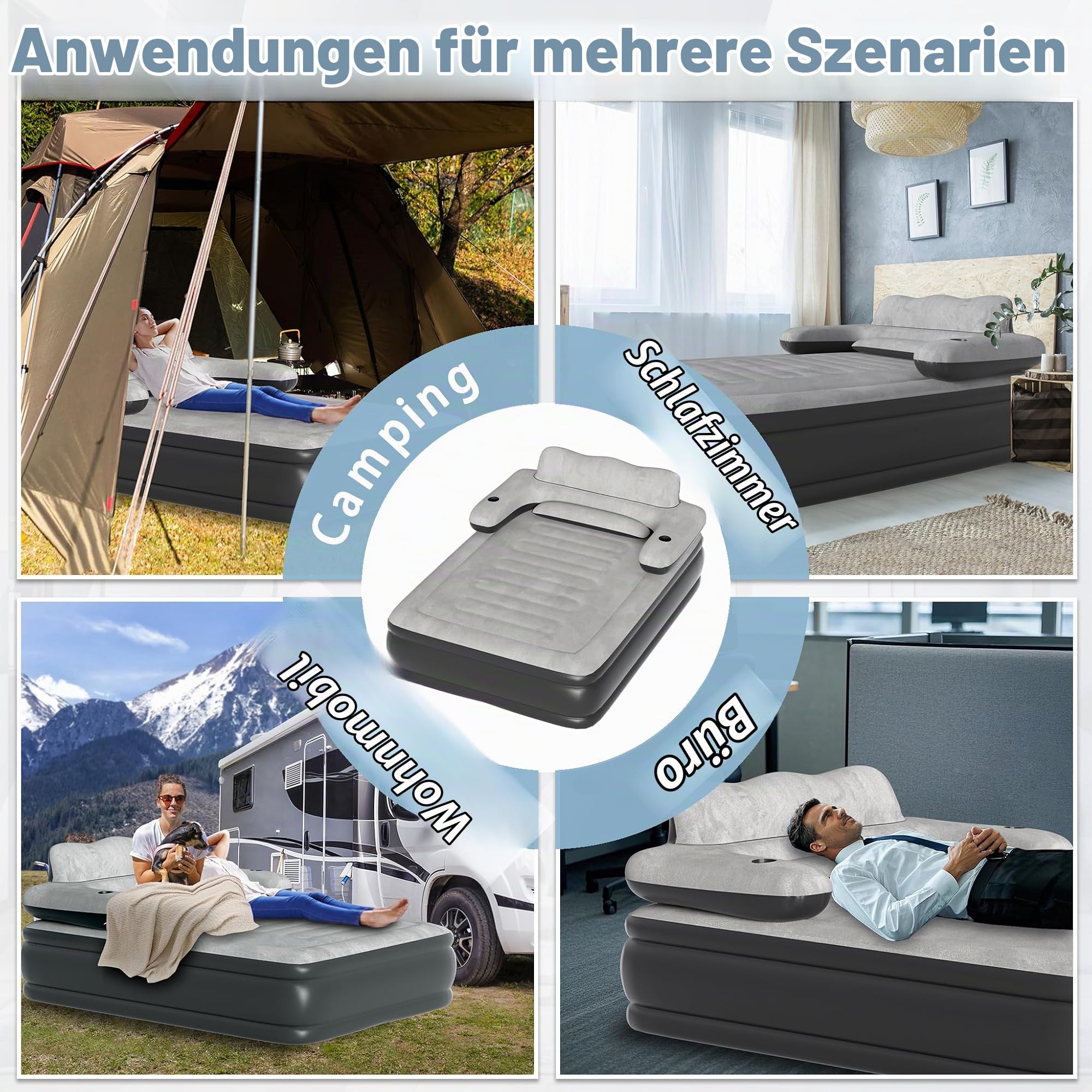 NAIZY Luftmatratze 195×146×42 cm Luftbett für 2 Person Aufblasbare Matratze mit Rückenlehne Camping Bett inkl. Luftpumpe, Gästebett Reisebett Max bis 250KG