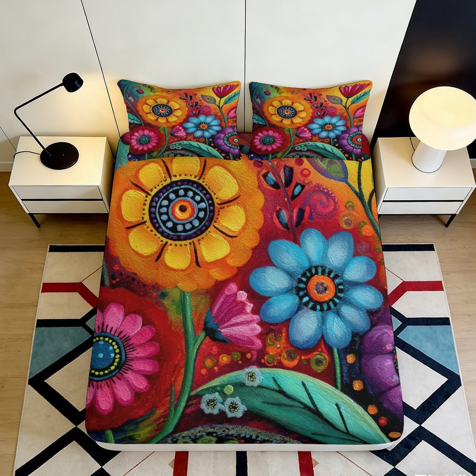 Uxinyoume Style-5 3D Printed Vibrant Sunflower Fitted Sheet Microfiber Floral Art Mattress Cover Colourful Bedroom Dorm Decor 90X200x25cm
