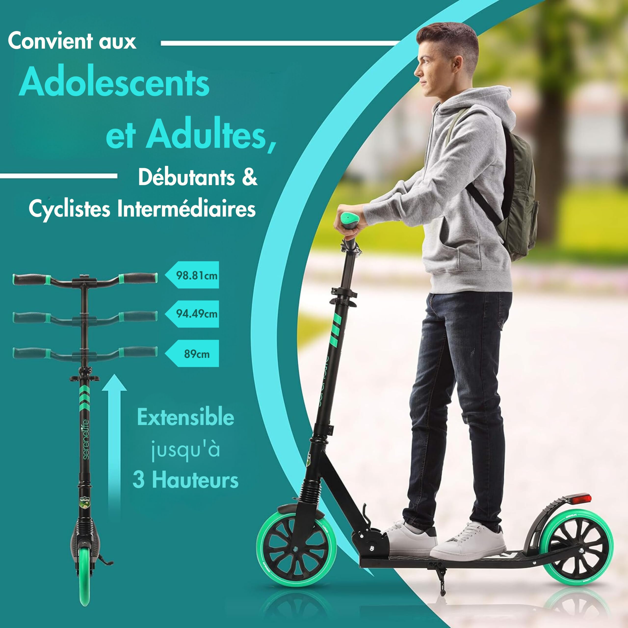 Trottinette Adultes Pliable 2 Roues, Scooter, Pliable Hauteur Réglable
