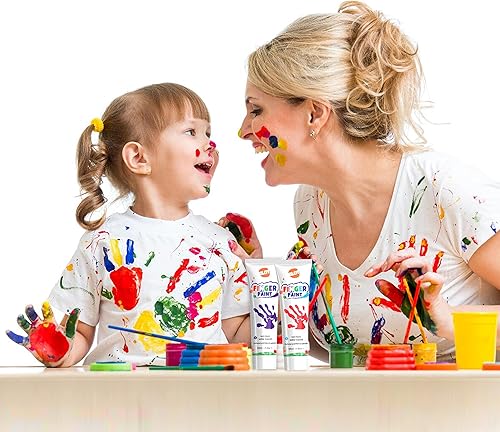 Miniatura 7 de Kit de pintura para niños de aprendizaje temprano, pinturas para dedos lavables con pinceles de pintura surtidos, sellos, esponjas, paleta para