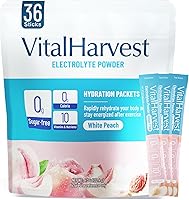 Vista 1 de VitalHarvest 36 Sticks Electrolytes Powder Packets Sugar Free Hydration Packets Electrolyte Liquid Daily IV Drink Mix with White Peach, Low Sodium