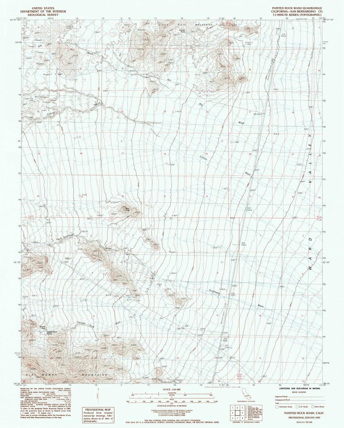 Historic Pictoric Painted Rock Wash California Historic USGS Topographic Map Print, 1985, 1:24000, 7.5-Minute Quadrangle, Topo Wall Art Poster - 44in x 55in