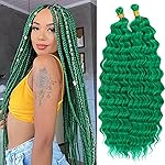 Eerya Long Curly Braiding Hair 18 Inch 2 Packs Green Deep Ocean Wave Crochet Hair for Black Women Deep Wave Braiding Hair for Boho Braids (18 inch, green)