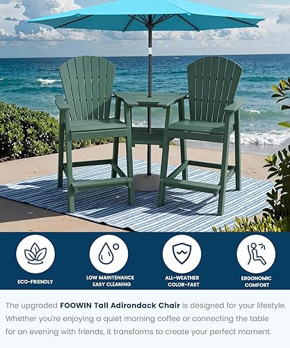 Miniatura 4 de FOOWIN Juego de 2 sillas Adirondack altas de alta densidad para todo tipo de clima, sillas Adirondack de altura de barra con bandejas de conexión