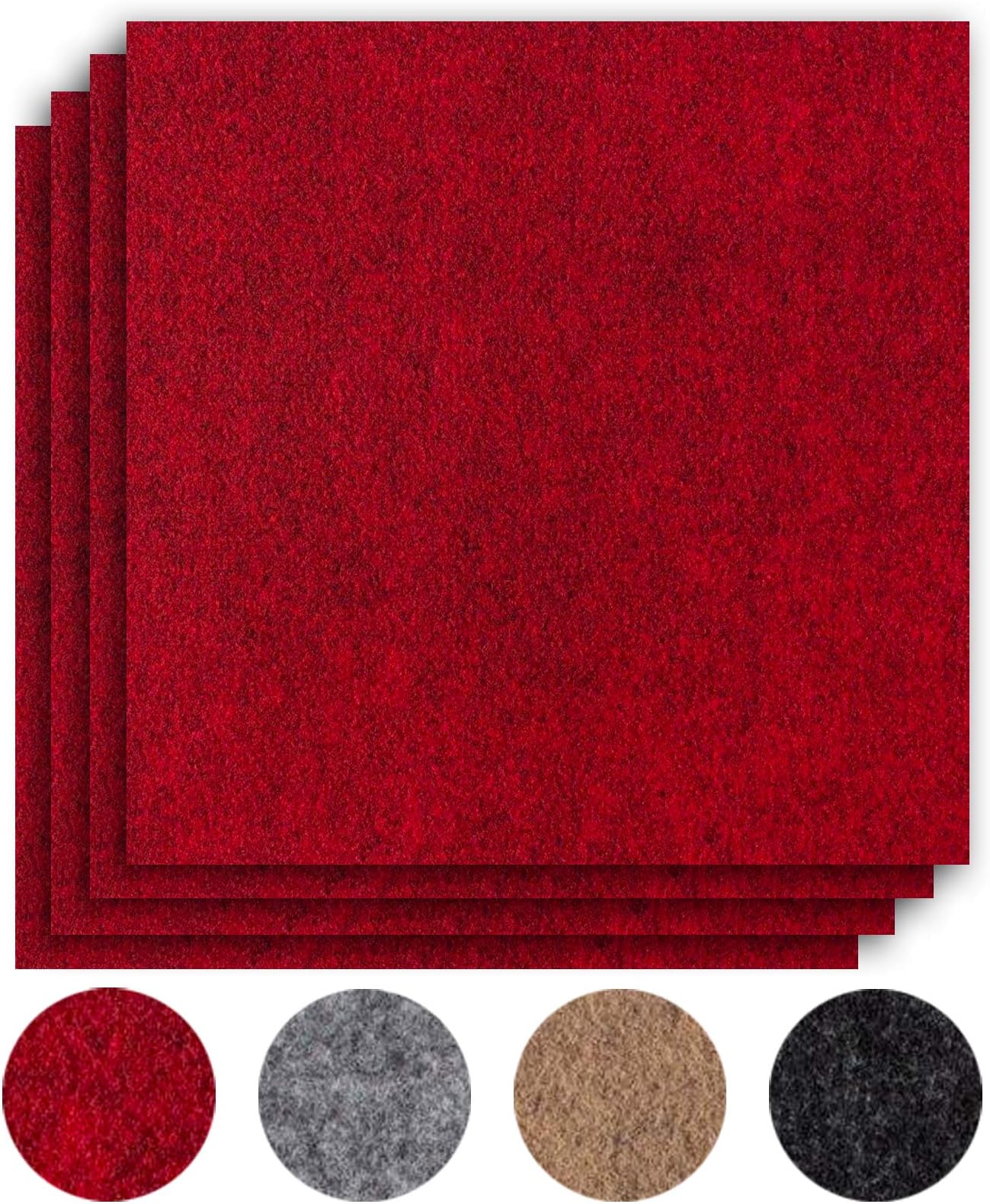 andiamo Self-Adhesive Felt Carpet Tiles Pack (4, 8 or 16m²), 40x40 each, Colour:Red, Size:4 m²