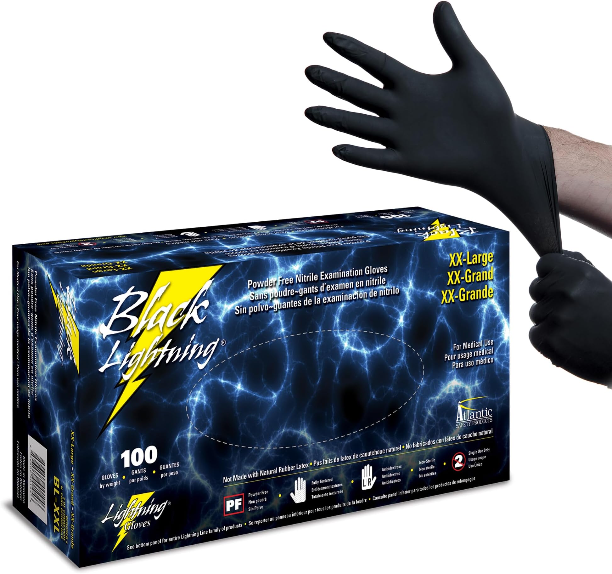 Black Lightning Nitrile Gloves 6 Mil, Disposable Powder-Free Exam & Work Gloves, Heavy Duty Chemical Resistant, Food Safe, Medical & Mechanic Gloves, Black, XXL , 100 Count
