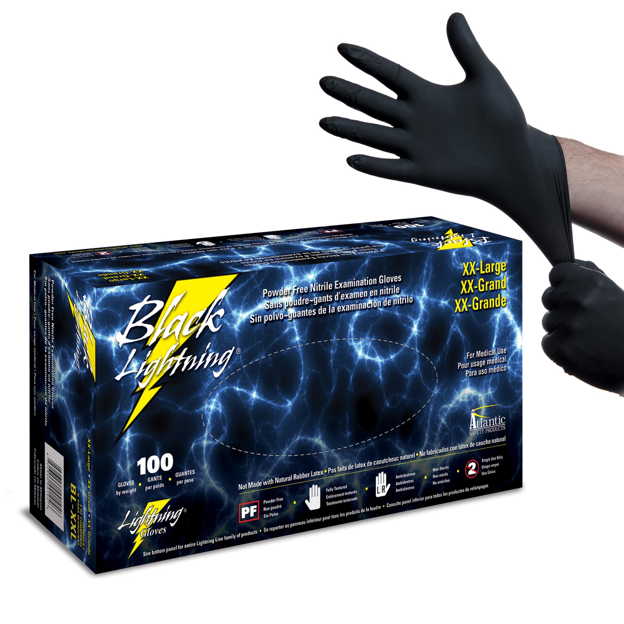 Black Lightning Nitrile Gloves 6 Mil, Disposable Powder-Free Exam & Work Gloves, Heavy Duty Chemical Resistant, Food Safe, Medical & Mechanic Gloves, Black, XXL , 100 Count