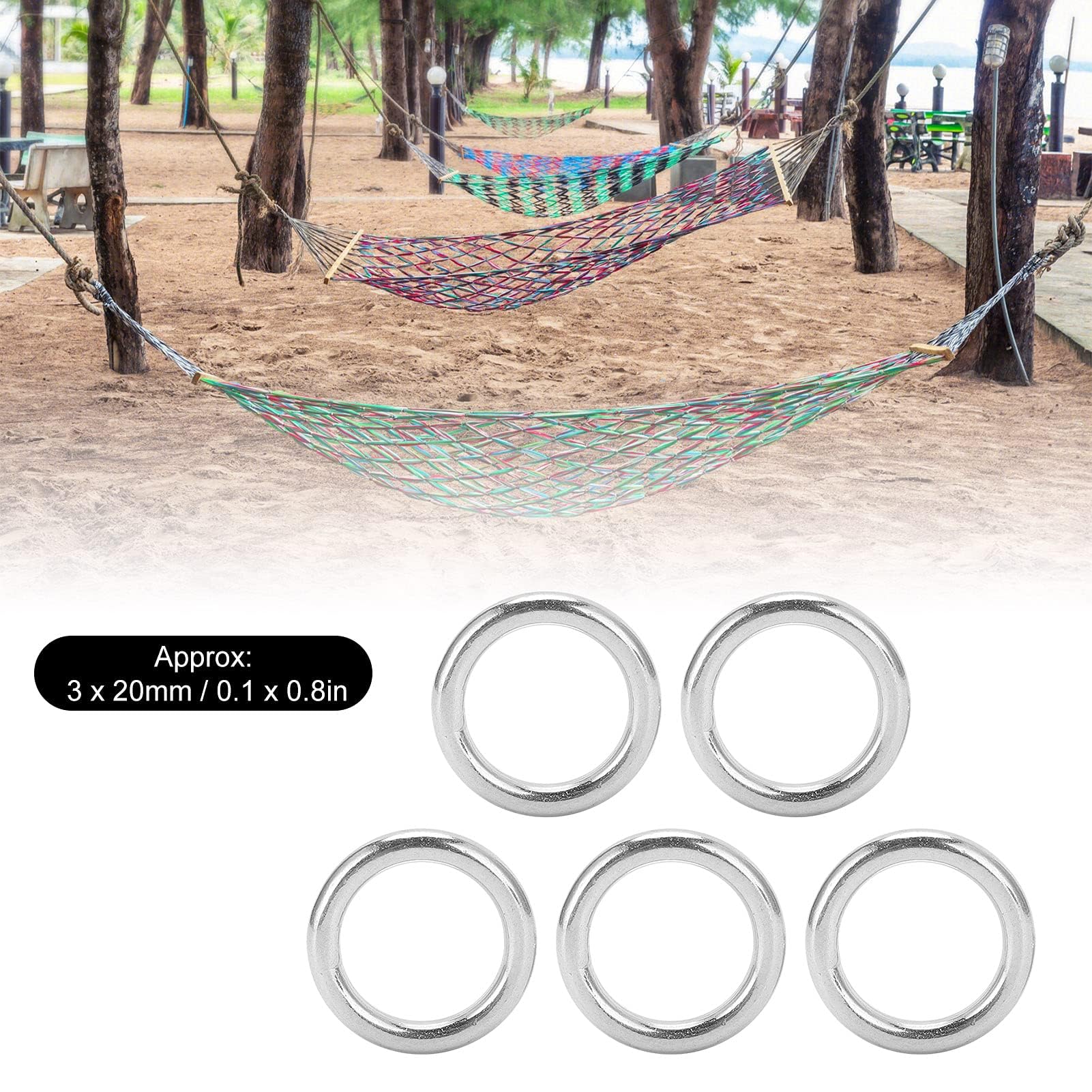 Alomejor 5 Anillos Redondos De Acero Inoxidable, Junta Tórica Soldada con Autógena Suave para Cinturón De Camping, Correas para Perros, Hardware