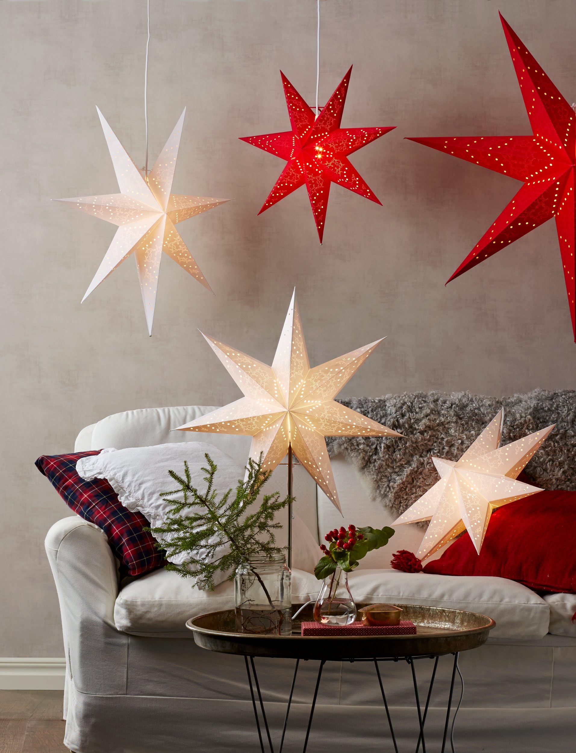 EGLO Weihnachtsstern für innen Dekostern beleuchtet | aus Papier zum Aufhängen, Fenster-Leuchtstern in Weiß, 3D Adventsstern mit Kabel, E14
