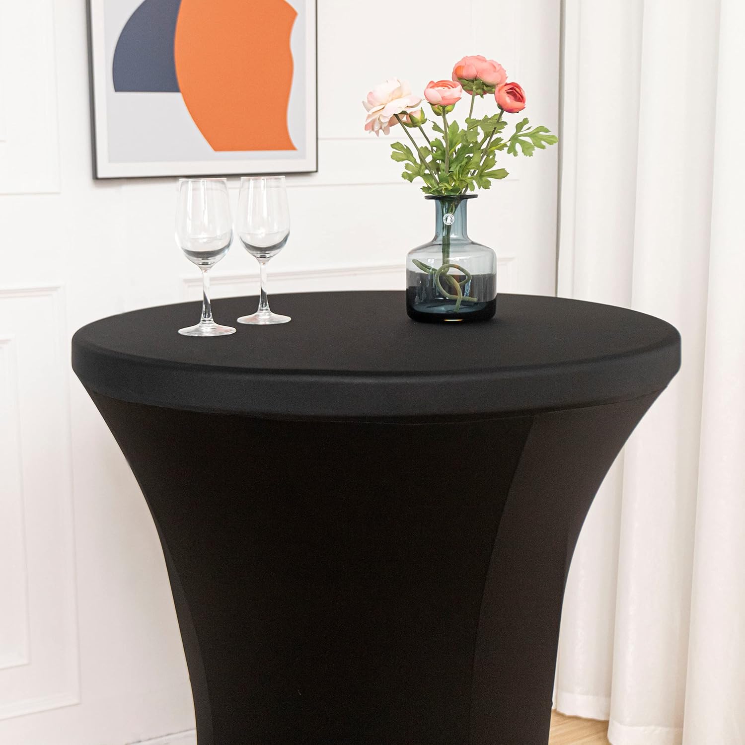 WXYSHOME 2 Pack 36 x 43 InchSpandex Cocktail Tablecloth with Elastic Fitted Round Folding Highboy Table Covers for Banquet Bars Party Events Black