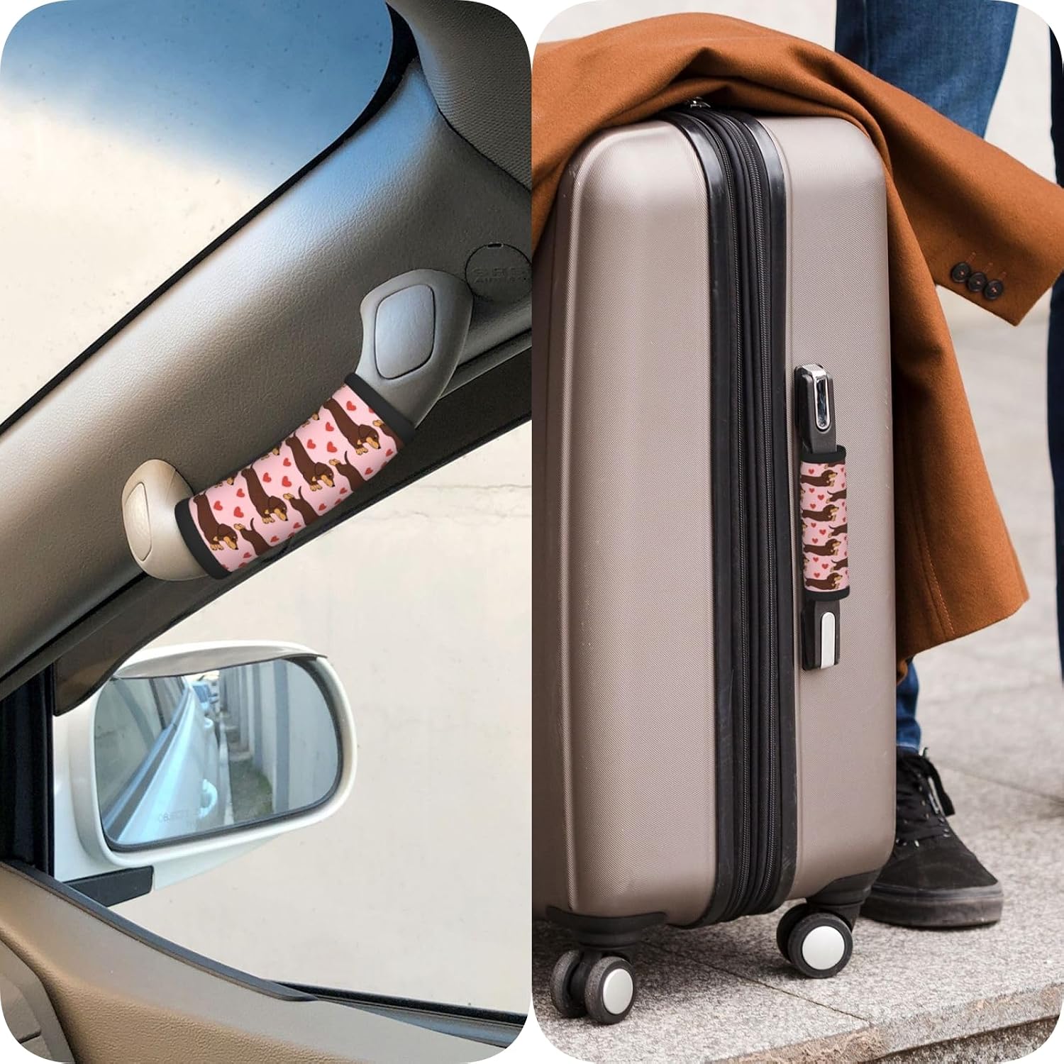 Luggage Handles Wrap Grips 2 PCS - Loveheart Dachshund