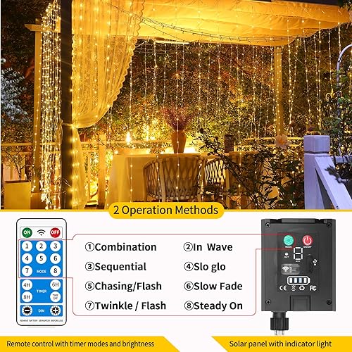 Miniatura 4 de QLIRJAD Luces solares de carámbano para exteriores de 66 pies, 600 luces LED para exteriores, cadena de luces de hadas conectables por USB,