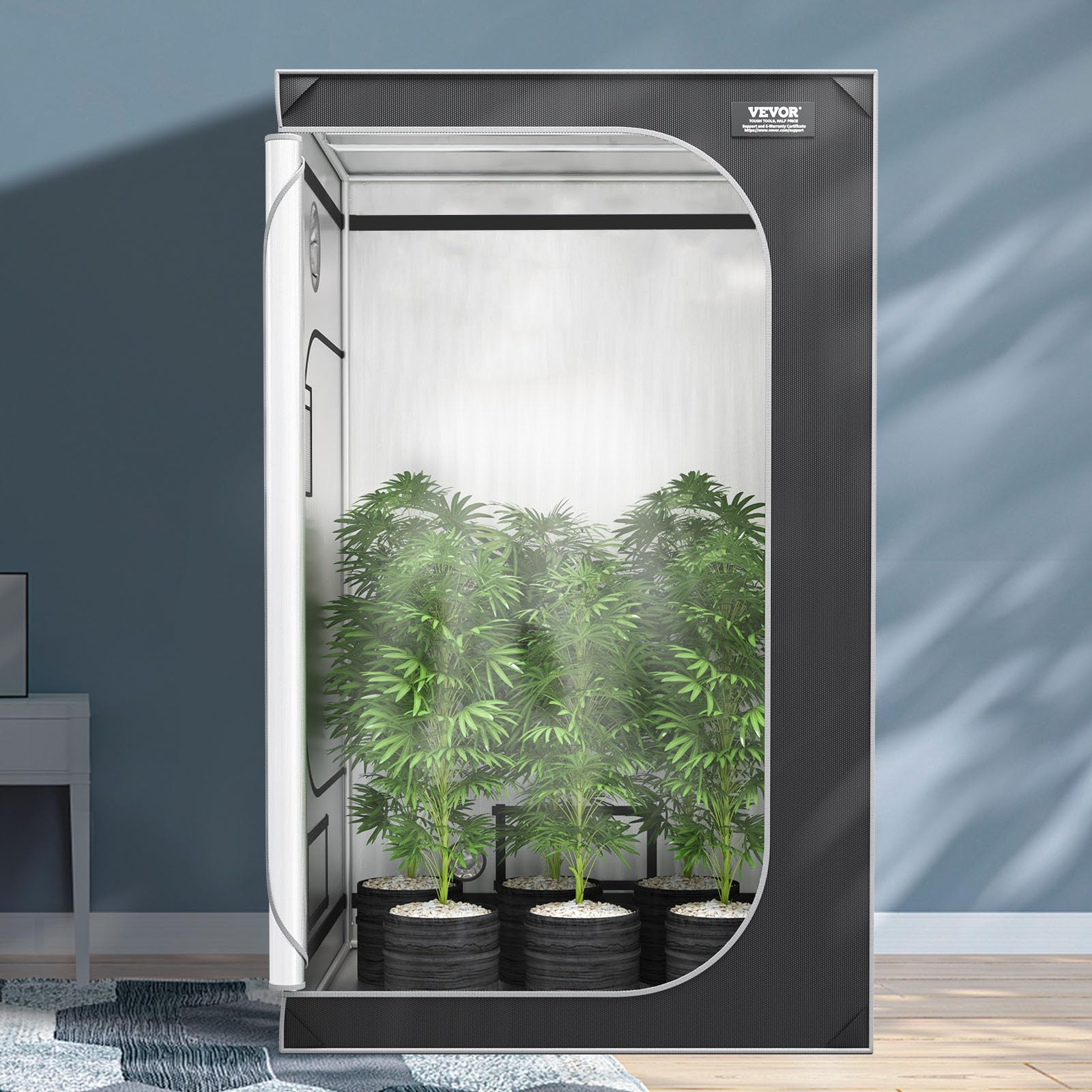 VEVOR Tente de Culture 122x122x203 cm Chambre de Culture Hydroponique Mylar 2000D Hautement Réfléchissante avec Fenêtre d'Observation, Sac à Outils, Plateau de Sol pour Culture de Plantes d'Intérieur