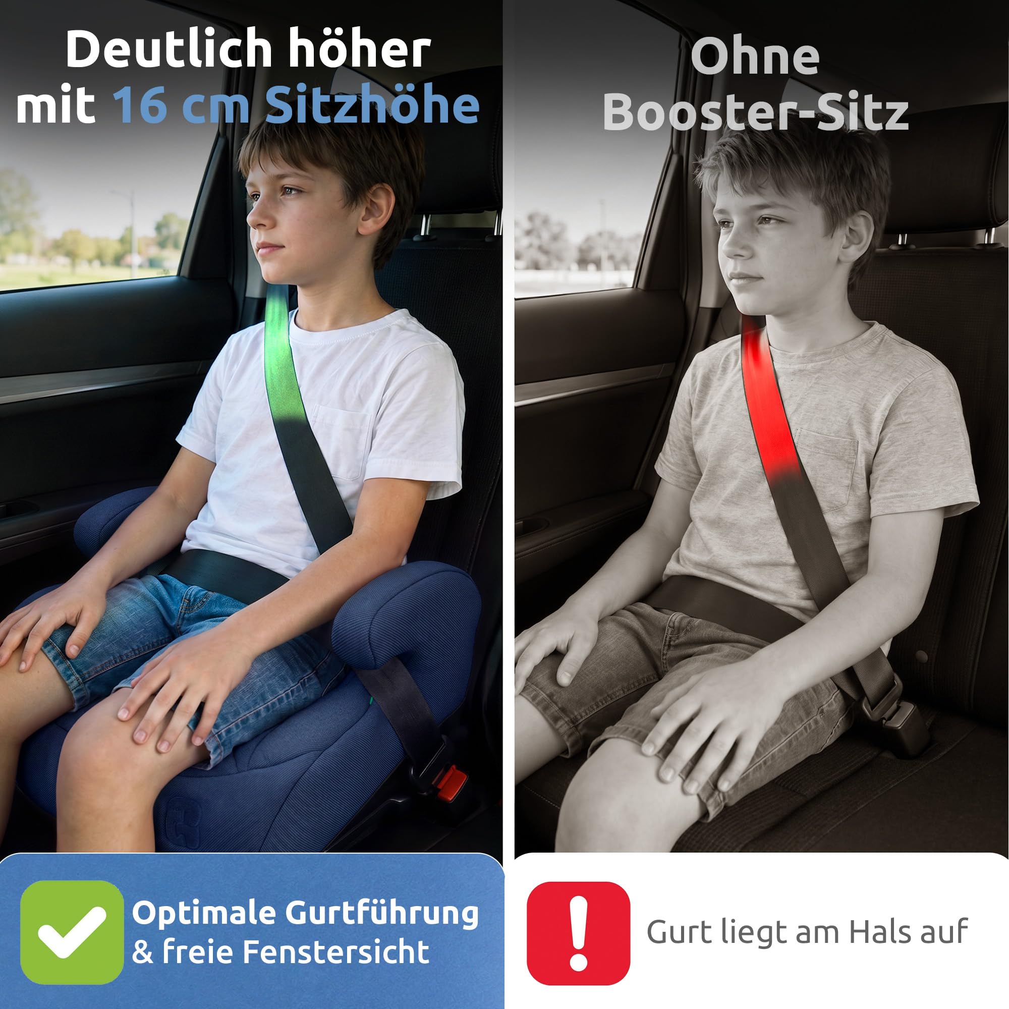 Mallie® Premium Kindersitzerhöhung Isofix mit 2 cm Memory Foam | Sitzerhöhung Auto Kinder 15-36 kg, ECE R129 | Kindersitz Isofix ab 6 Jahre, 125-150 cm (Blau)