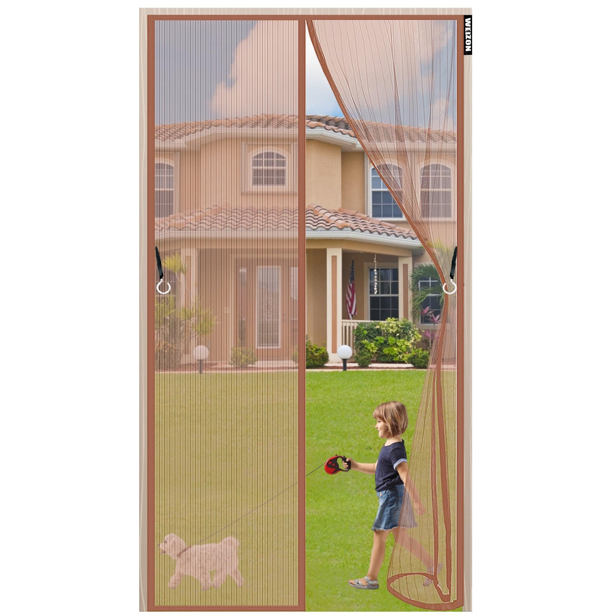 Magnetic Fly Insect Screen Door 75x195cm(29x76inch) Fly Screen Door with Heavy Duty Mesh Curtain with Magnets, Anti Tearing, Pet and Kid Friendly, Punch Free Washable in Summer - Brown