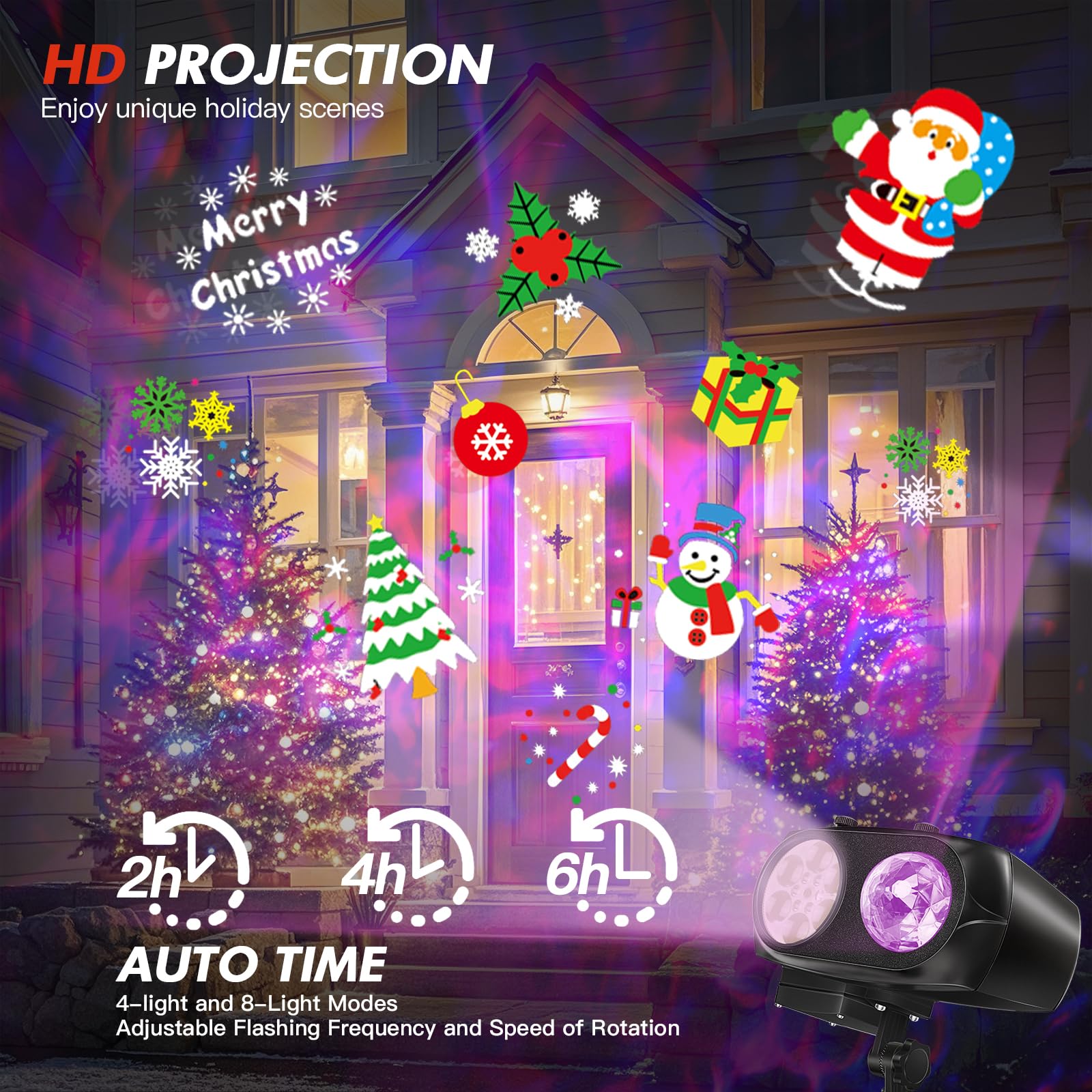 Projektor Weihnachten Aussen, 2-in-1 Dynamische Projektor Lichter 96 Cartoon,12 Themen,10 Wasserwelleneffekt mit Fernsteuerung Timer Weihnachtsdeko außen Innen Wasserdichte mit für Weihnachten Party