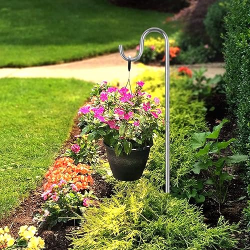 Vista 14 de COCONUT Ganchos de pastor para exteriores, poste de comedero de pájaros ajustable de 78 pulgadas con base de 5 puntas, gancho de pastor de metal