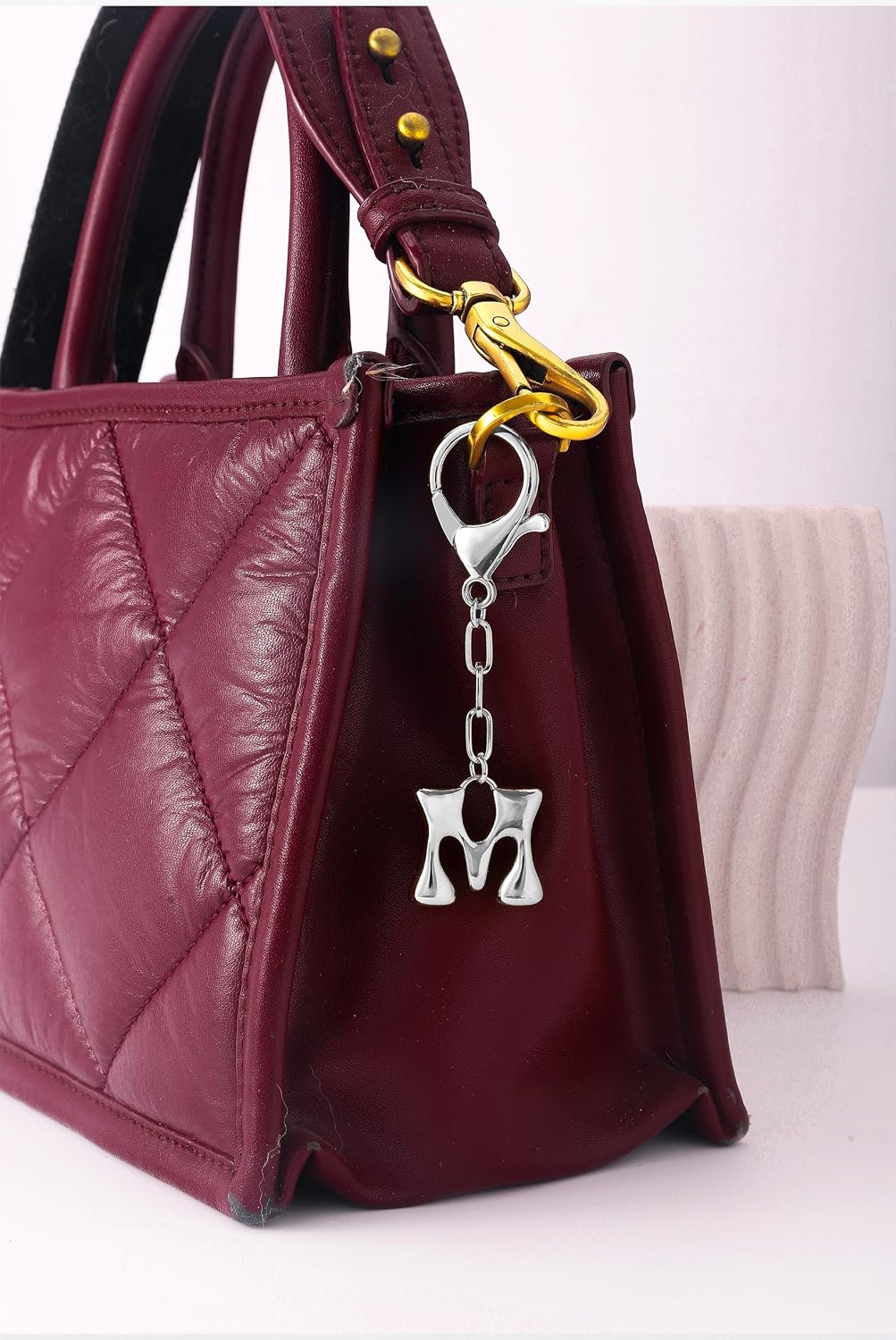 Gold Bubble Initial Keychain Charm for Women Chunky Bag Purse Charms A-Z Letter Key Chains for Handbag Accessories