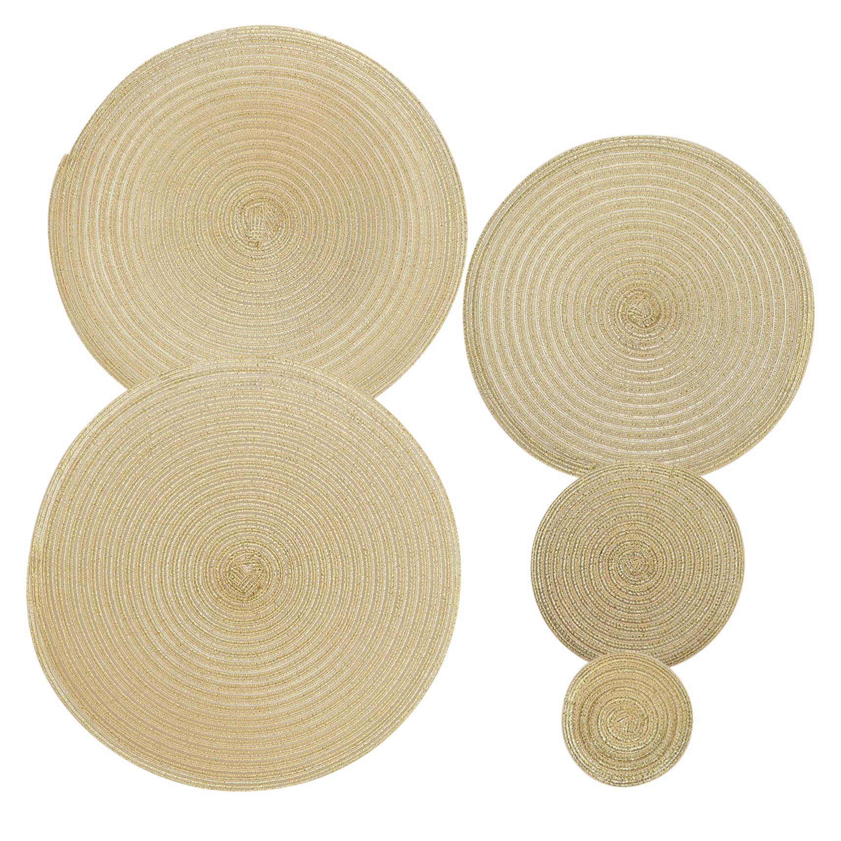 Sous verres ronds coton tressé dorés isolants et antidérapants pour table