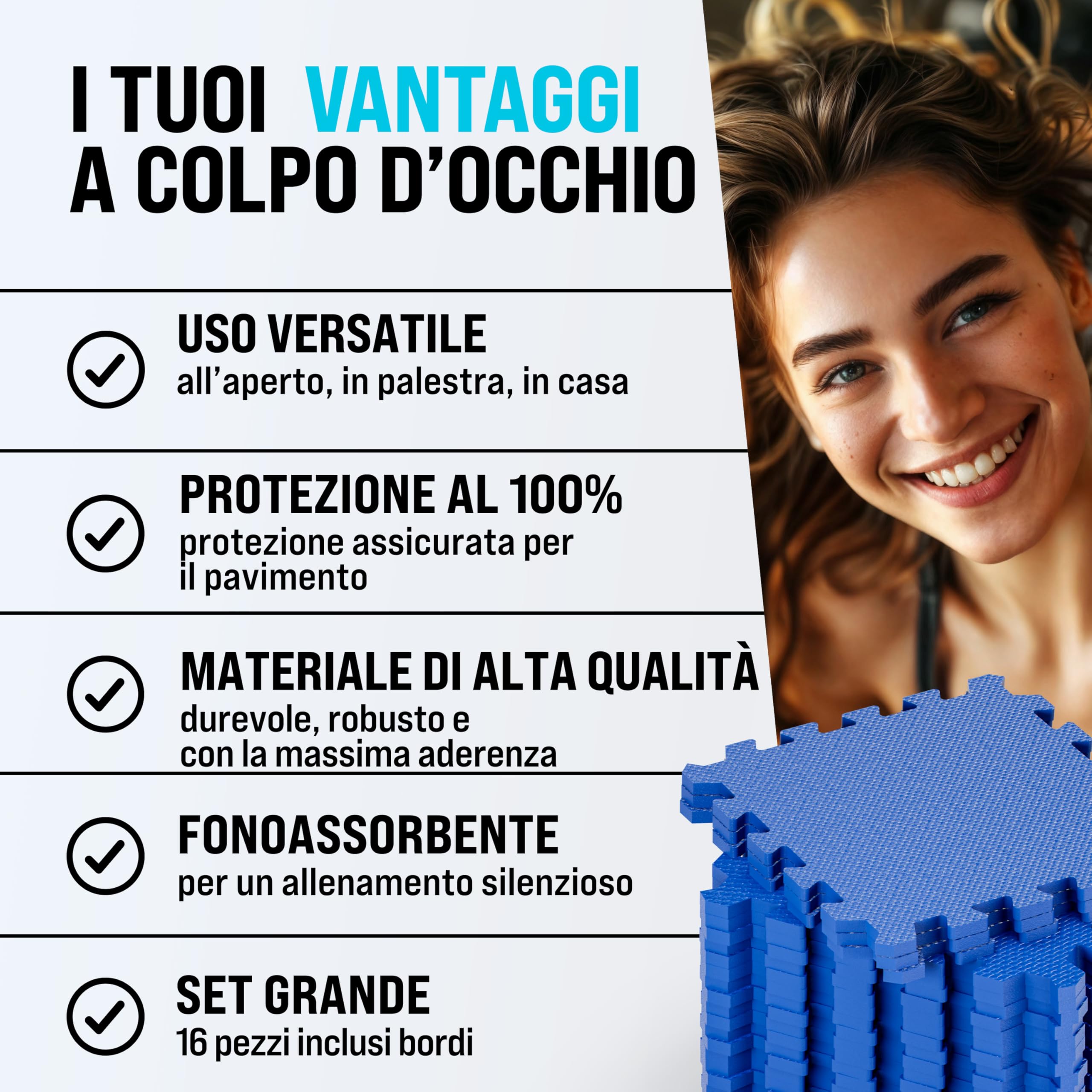 MONZANA Tappetino Fitness Tappeto da Ginnastica a Puzzle 16 Pezzi 180x180cm 3,24m² Sistema ad Incastro Palestra Protezione Pavimento in Gomma EVA Tappetini Sport Yoga Allenamento