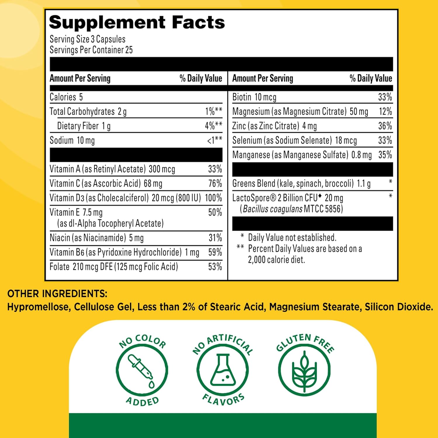 Nature Made Super Greens with Probiotic Capsules, Made with 1/2 Cup Veggies Per Serving + Probiotics for Digestive Health, 75 Capsules, 25 Day Supply