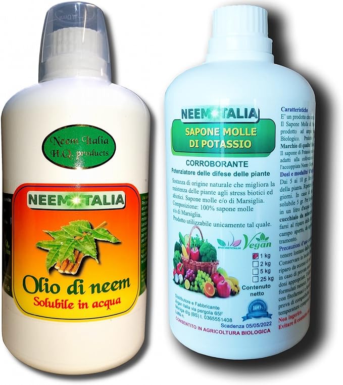 Argan Italia Olio di neem solubile per Piante 1lt + Sapone Molle di potassio corroborante 1kg