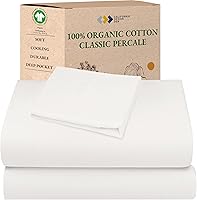 Vista 48 de California Design Den Juego de 2 sábanas individuales - 100% algodón orgánico, sensación de percal crujiente y transpirable, sábanas blancas