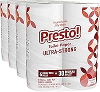 Presto! 2-Ply Ultra-Strong Toilet Paper, 24 Mega Rolls = 120 Regular Rolls, 308 Sheets, Septic-Safe, Unscented, FSC-Certified