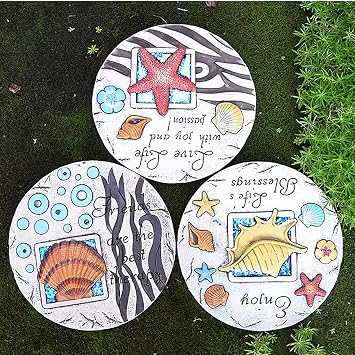 Stepping Stone Ocean Themed Decorative Stones Kits Set of 3, Outdoor Pathway Stepping Stone for Lawn Personalized Decorative, Pavers Landscaping Tiles Stone