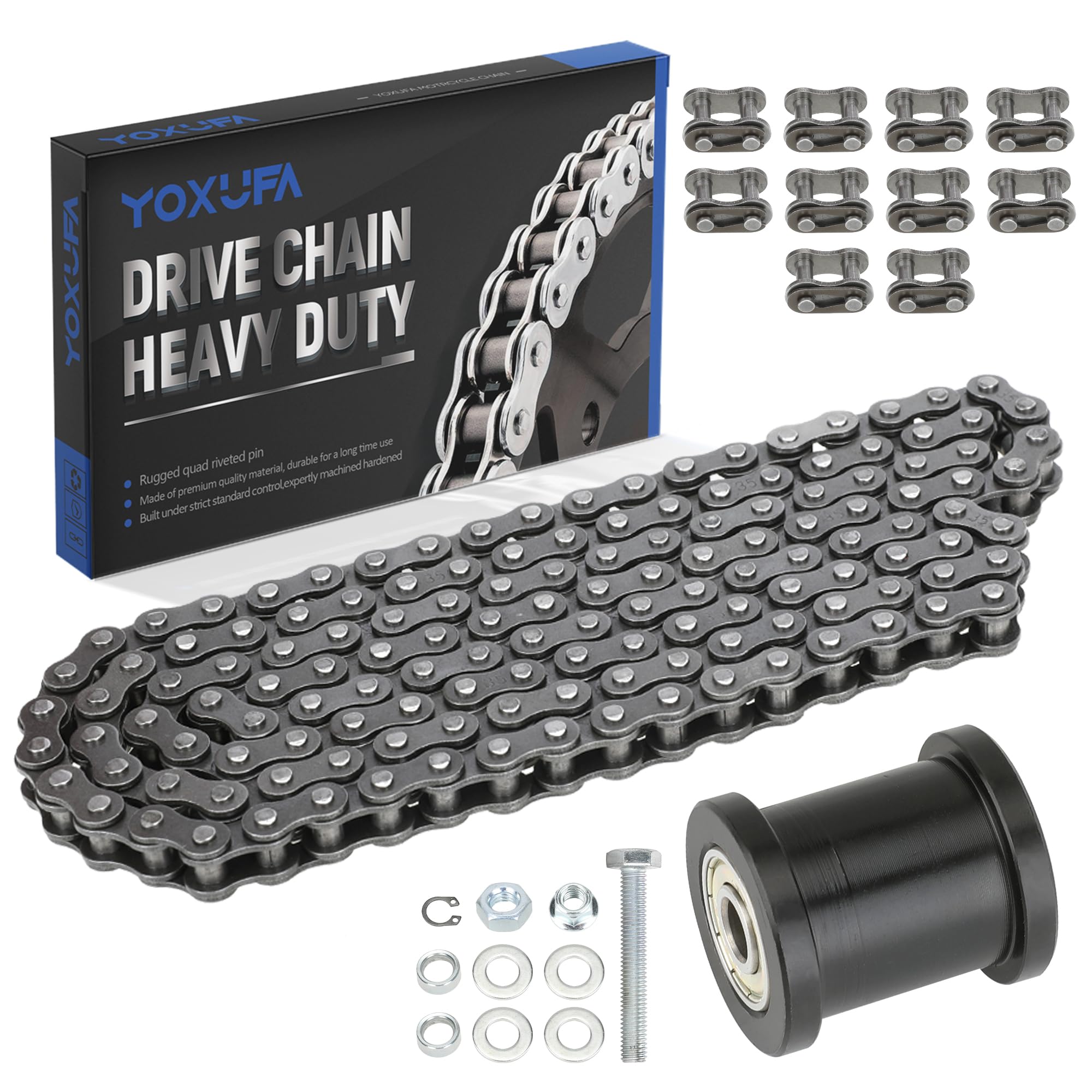 35 Chain 140 Links +Mini Bike Chain Tensioner for Coleman Mini Bike CT100U CC100X Baja Doodle Bug DB30 Predator 79cc 97cc 100cc Engine Motovox MBX10 MBX11 Mega Moto MM-B80 105cc Parts