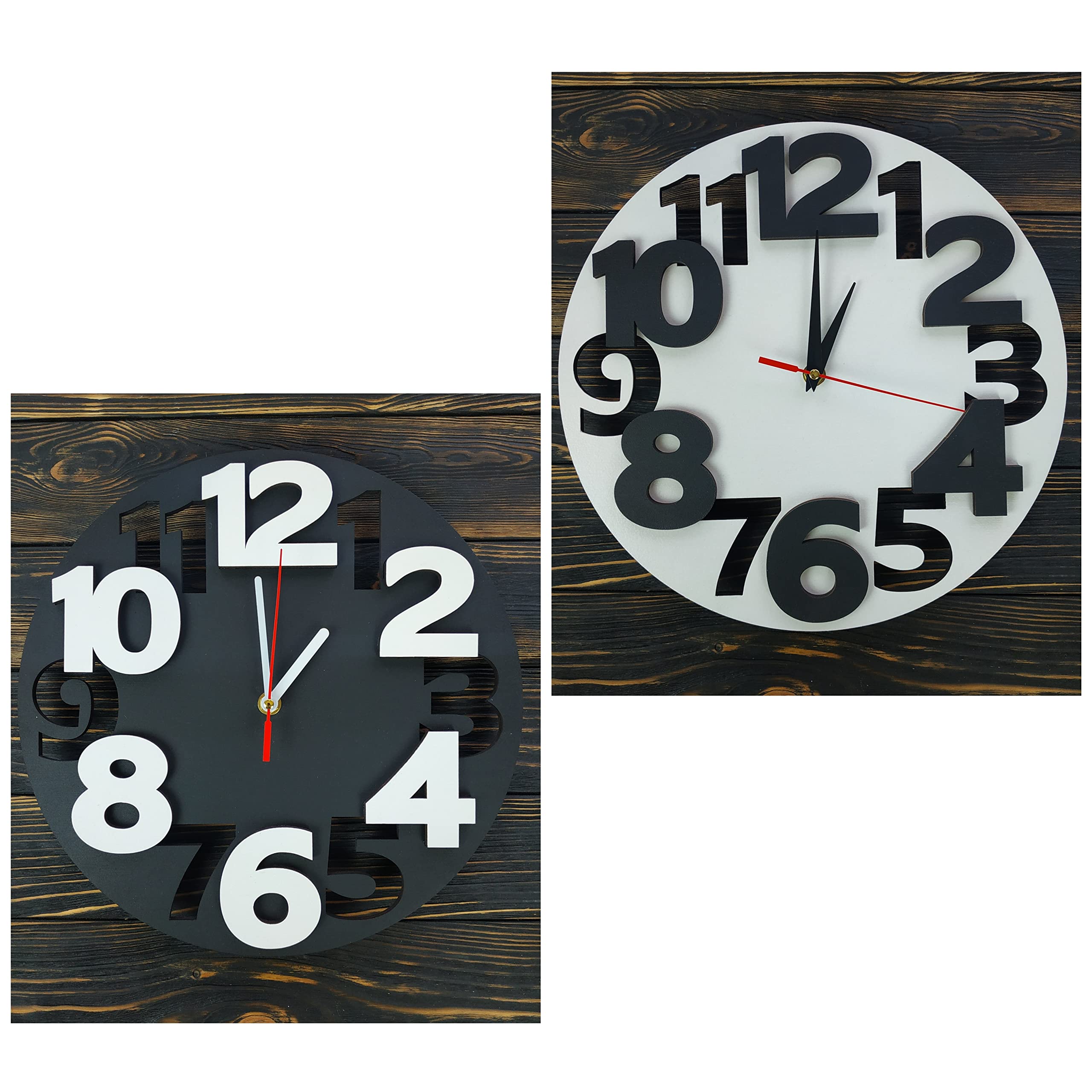 Large Farmhouse Black and White Wall Clock 12" 16" 18" Battery Operated – Best Original Wood Gift for Him and Her – Silent Large Clocks Made of Wood – Unique Wall Art for Home – Non-Ticking
